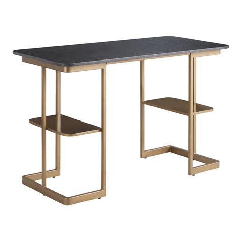 black granite and gold metal celine desk with shelves|The 15 Best Black Gold Desks .